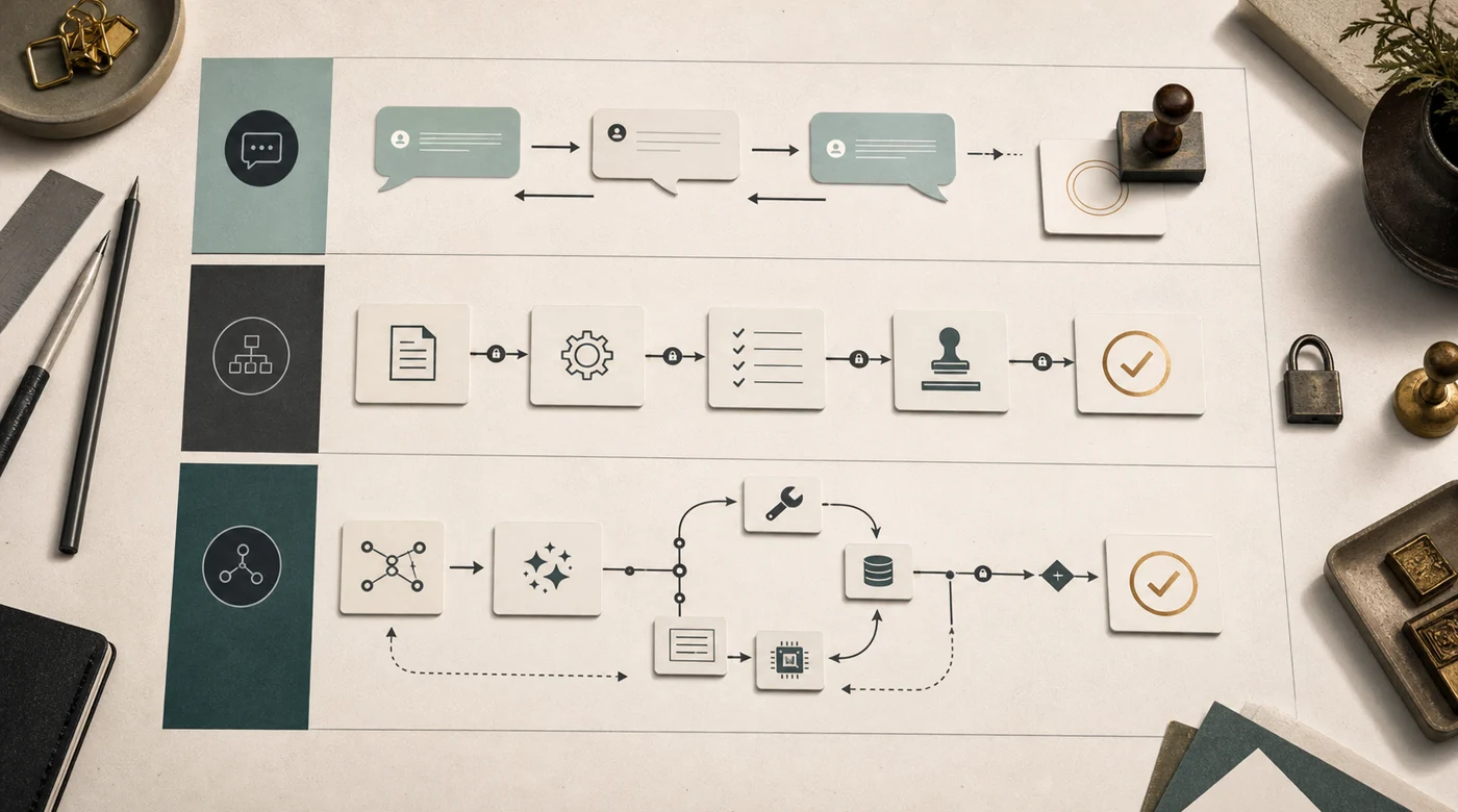 Operational comparison of chatbot, workflow, and AI agent systems